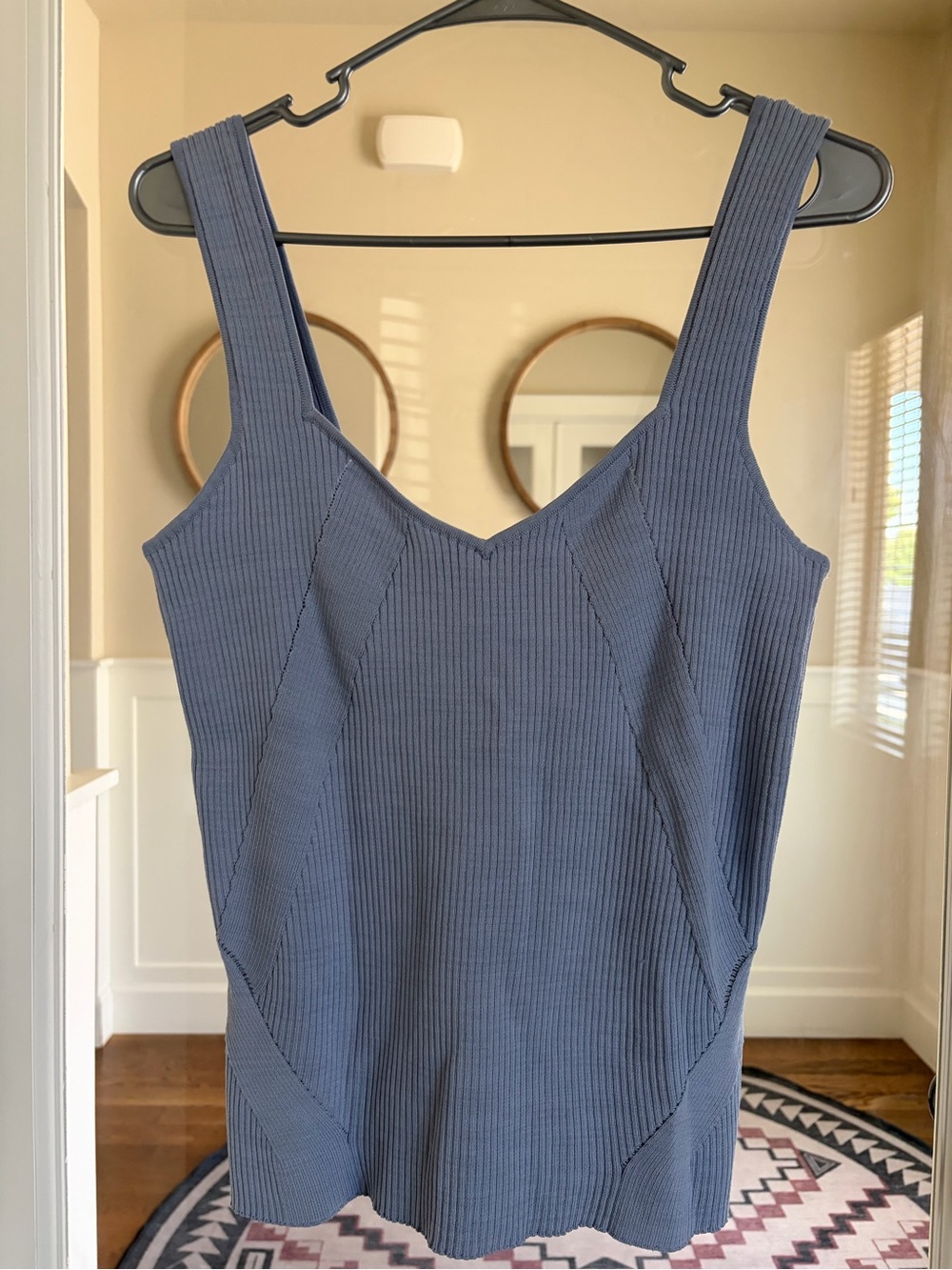 Halogen Ribbed V-Neck Tank Top in Blue Gray